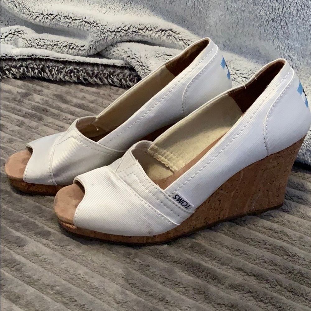 Toms white cork wedges